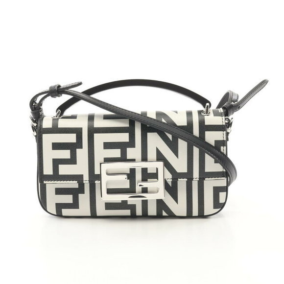 FENDI Baguette Smartphone Shoulder Bag Leather Black White - Picture 1 of 4